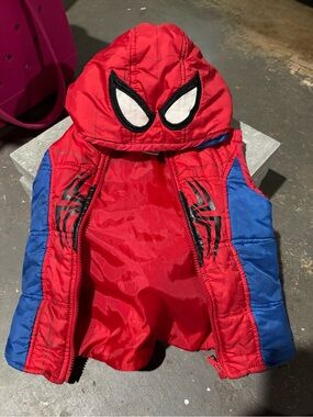 Kids Red & Blue Spider-Themed Hooded Vest